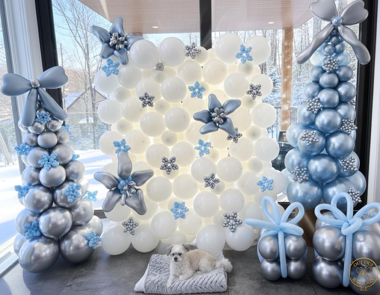 Mur de ballons hiver bleu blanc